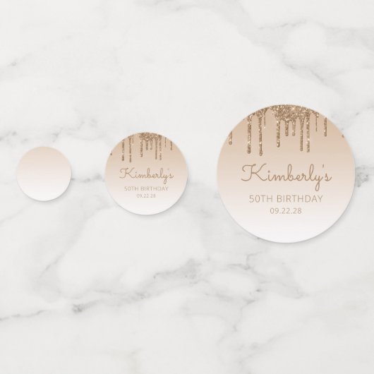 Aangepaste foto Gold Glitter Drip 50th Birthday Confetti (Voorkanten)