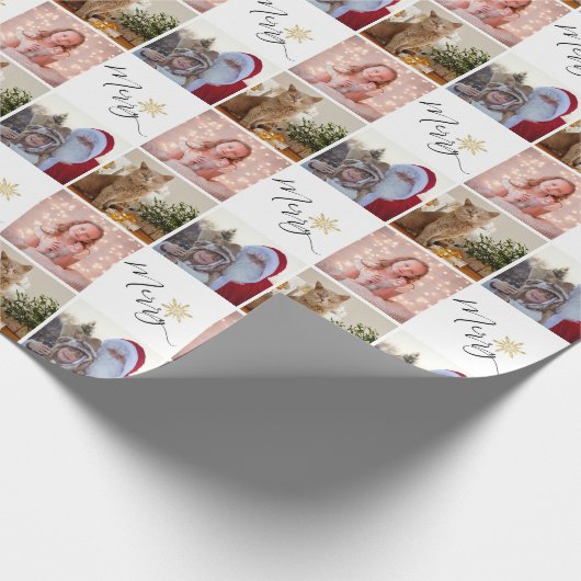 Aangepaste foto Gold Glitter Snowflake kerstmis Cadeaupapier (Hoek)