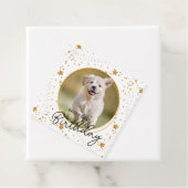 Aangepaste foto Gold Glitter Stars Dog Birthday Bedankjes Labels (In situ)