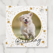 Aangepaste foto Gold Glitter Stars Dog Birthday Bedankjes Labels (Achterkant)