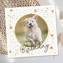 Aangepaste foto Gold Glitter Stars Dog Birthday