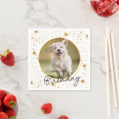 Aangepaste foto Gold Glitter Stars Dog Birthday Servet (Insitu)