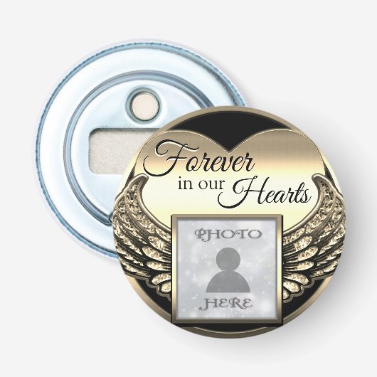 Aangepaste foto Gold Memorial Heart Button Flesopener (Voorkant)