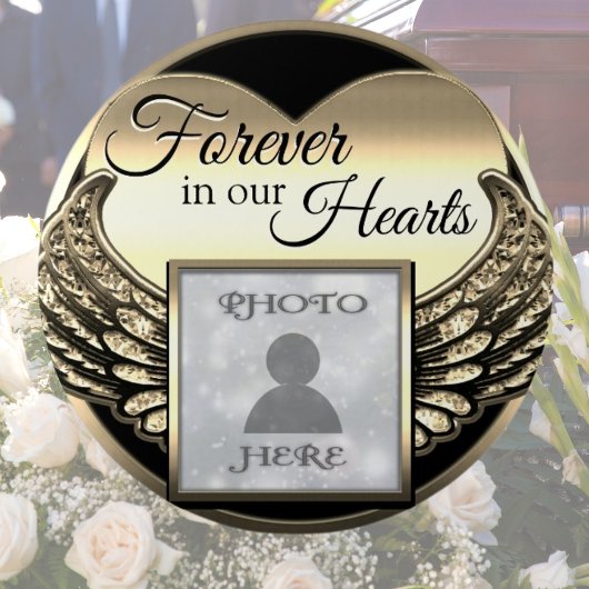 Aangepaste foto Gold Memorial Heart Ronde Button 7,6 Cm