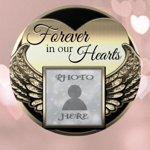 Aangepaste foto Gold Memorial Heart Ronde Button 7,6 Cm