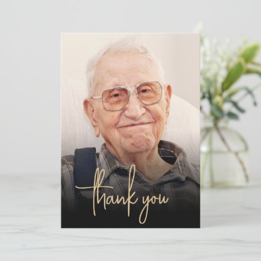 Aangepaste foto Gold Script 90ste verjaardagsfeest Bedankkaart (Staand voorkant)