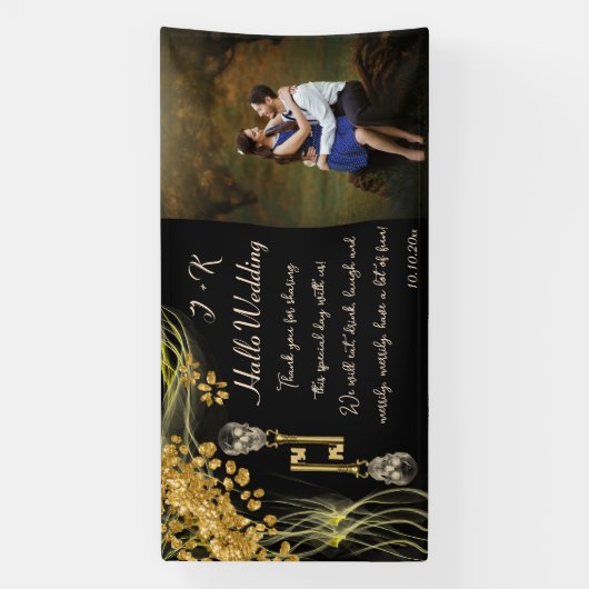 Aangepaste foto Gold Skulls Halloween Wedding Spandoek (Verticaal)
