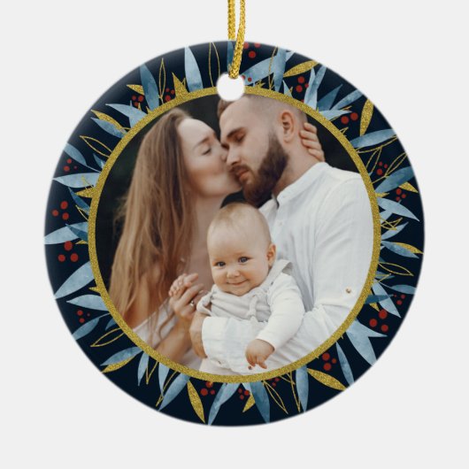 Aangepaste Foto Golden Botany Kerstmis Keramisch Ornament (Voorkant)