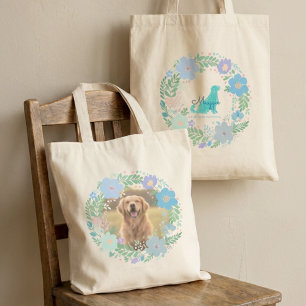 Aangepaste foto Golden Retriever Pastel blauw blo Tote Bag