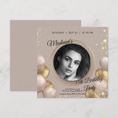 Aangepaste foto Goud & Beige Verjaardag uitnodigin Kaart (Voorkant / Achterkant)