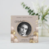 Aangepaste foto Goud & Beige Verjaardag uitnodigin Kaart (Staand voorkant)