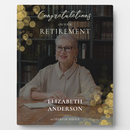 Aangepaste Foto Goud Confetti Retirement Gift Fotoplaat (Voorkant)