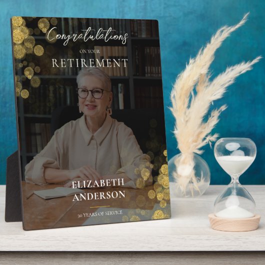 Aangepaste Foto Goud Confetti Retirement Gift Fotoplaat (Zijkant)