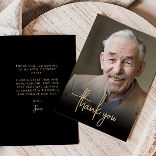 Aangepaste foto goud schrift 80ste verjaardagsfees bedankkaart
