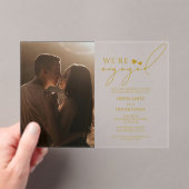Aangepaste foto, gouden acryl verlovingsfeest acryl uitnodigingen (Insitu (Draagbaar))