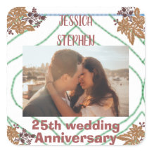 Aangepaste foto, gouden bloemen 25e trouwdag