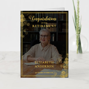 Aangepaste foto gouden confetti pensioen werknemer folie wenskaart