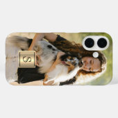 Aangepaste foto gouden frame en zwarte monogram Case-Mate iPhone case (Achterkant (horizontaal))