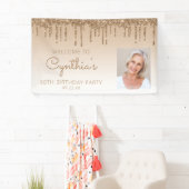 Aangepaste foto gouden glitterslierten 60e verjaar spandoek (Insitu)