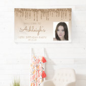 Aangepaste foto gouden glitterspetters 18e verjaar spandoek (Insitu)