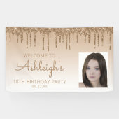 Aangepaste foto gouden glitterspetters 18e verjaar spandoek (Horizontaal)