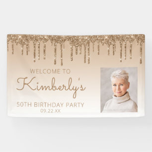 Aangepaste foto gouden glitterspetters 50ste verja spandoek