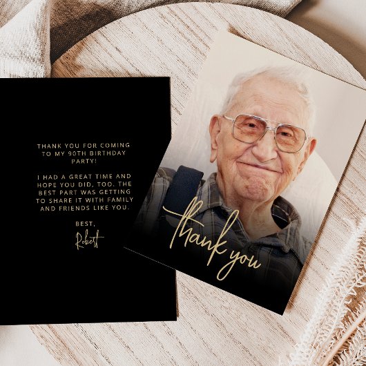 Aangepaste foto gouden script 90ste verjaardagsfee bedankkaart