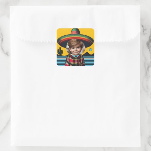 Aangepaste Foto Grappig Sombrero Fiesta Verjaardag Vierkante Sticker (Tas)