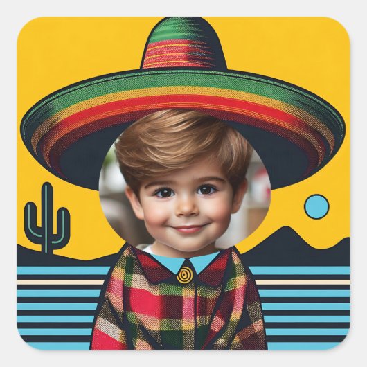 Aangepaste Foto Grappig Sombrero Fiesta Verjaardag Vierkante Sticker (Voorkant)