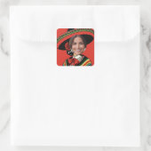 Aangepaste Foto Grappig Sombrero Sarape Fiesta Par Vierkante Sticker (Tas)