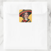 Aangepaste Foto Grappig Sombrero Sarape Fiesta Par Vierkante Sticker (Tas)
