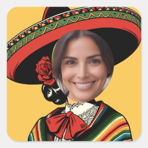 Aangepaste Foto Grappig Sombrero Sarape Fiesta Par Vierkante Sticker