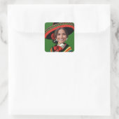 Aangepaste Foto Grappig Sombrero Sarape Fiesta Par Vierkante Sticker (Tas)