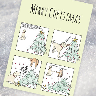 Aangepaste foto grappige kat hond cartoon kerst feestdagen kaart