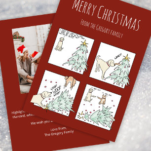 Aangepaste foto grappige kat hond cartoon kerst feestdagenkaart