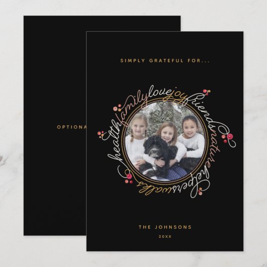 Aangepaste foto Gratitude WreatPhoto Holiday Kaart (Voorkant / Achterkant)