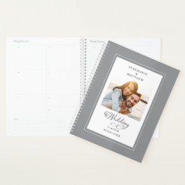 Aangepaste foto grijs witte trouwdag elegante scri planner