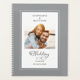 Aangepaste foto grijs witte trouwdag elegante scri planner