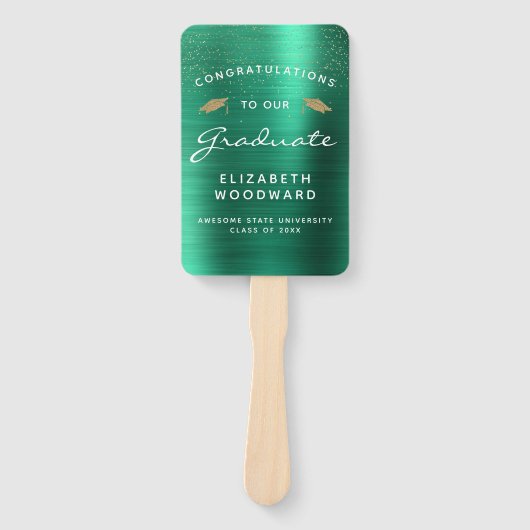 Aangepaste foto Groen Metallic Wit Goud Afstuderen Handwaaier (Voorkant)
