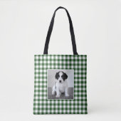 Aangepaste Foto Groen Wit Gingham Check Patroon Tote Bag (Voorkant)