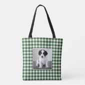 Aangepaste Foto Groen Wit Gingham Check Patroon Tote Bag (Achterkant)