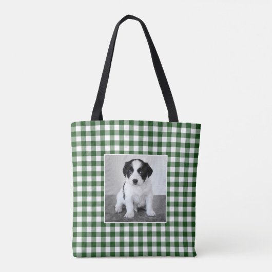 Aangepaste Foto Groen Wit Gingham Check Patroon Tote Bag (Achterkant)