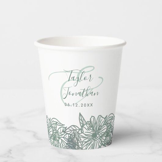 Aangepaste foto Groene bloemen Nice Weddenschap Papieren Bekers (Voorkant)