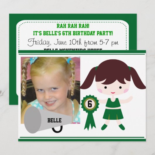 Aangepaste foto Groene Cheerleader Verjaardag Uitn Kaart (Voorkant / Achterkant)