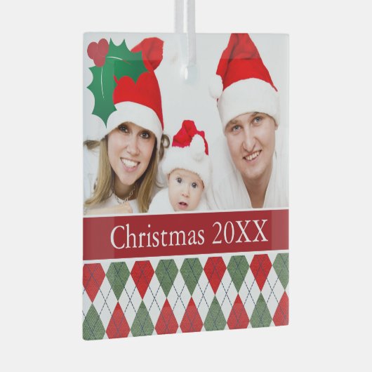 Aangepaste foto groene en rode stijl glas ornament (Voorkant Rechts)