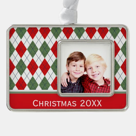 Aangepaste foto groene en rode stijl verzilverd omlijst ornament (Voorkant)