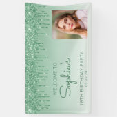 Aangepaste Foto Groene Glitter Drip 18e verjaardag Spandoek (Verticaal)