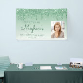 Aangepaste foto groene glitter Drip 30th Birthday Spandoek (Beurs)