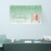 Aangepaste foto groene glitter Drip 50th Birthday Spandoek (Beurs)