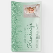 Aangepaste foto groene glitter Drip 50th Birthday Spandoek (Verticaal)
